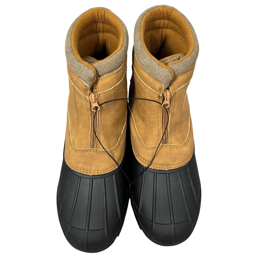 London Fog Falkner Mens Winter Duck Boots 12M Tan Blk 3M Thinsulate Waterproof